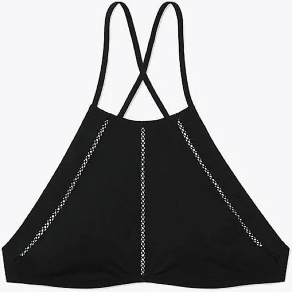 NWT Tory Burch Solid Lattice High-Neck Swim Top, Black Size XS - Picture 1 of 5